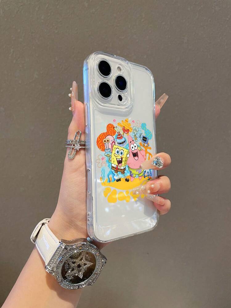 SpongeBob SquarePants 1个透明太空卡通方裤子线条图案防震手机壳，兼容三星/苹果17/16/15/14/13/12/11Pro Max/12Pro/14Plus等型号 - 彩色 - 查看 7