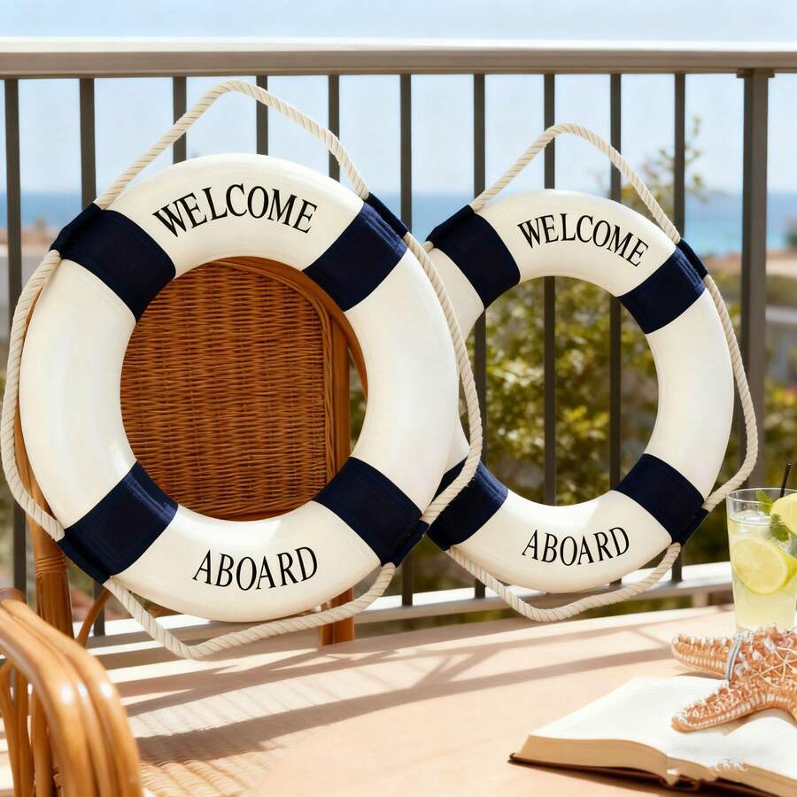 2PCS 9.84-Inch Decorative Lifebuoys With Mediterranean Vibe – Suitable For Home Wall & Window Ornamentation - Blue - View 1