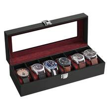 SONGMICS Watch Box With 6 Slots, Watch Case With Glass Lid, Watch Display Box With Removable Watch Pillows, Metal Clasp, Gift Idea, Black Synthetic Leather, Wine Red Lining - Red - View 9