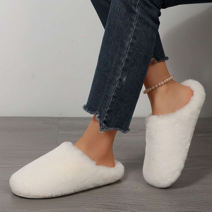 Womens Slippers Cotton Fuzzy Slippers Warm Fuzzy Fluffy Bedroom Slippers Soft Plush Memory Foam Slippers Ladies House Shoes Fall Winter Shoes Indoor House - trắng - Xem 1