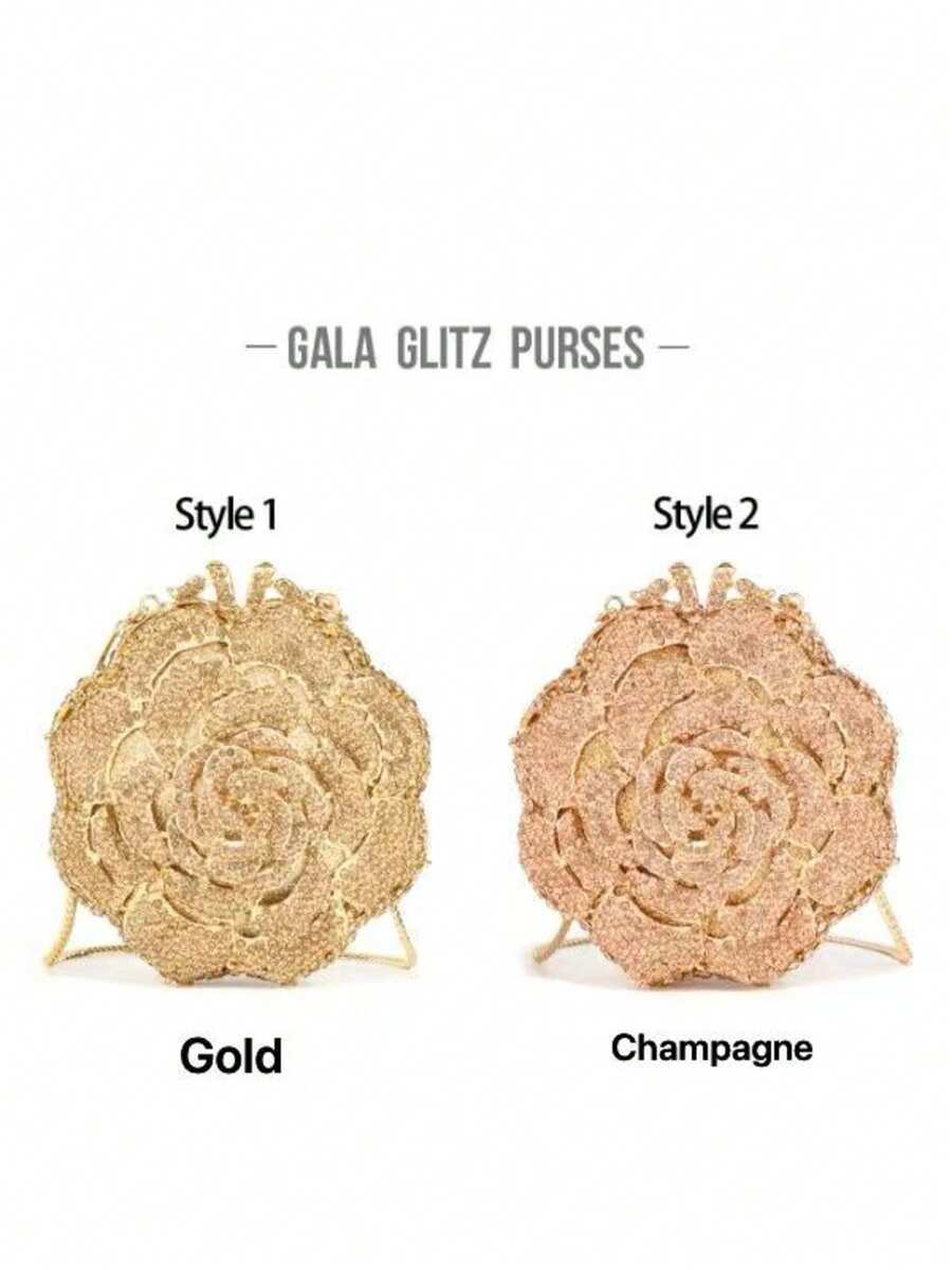 1pc Mini Elegant Clutch Bag, Rhinestone Flower Design, Suitable For Parties And Galas, Luxury Handmade Metal Crystal Clutch Purse, Women's Fully Rhinestone Evening Clutch, Novelty/Shiny Handbag, Suitable For Bride/Gift