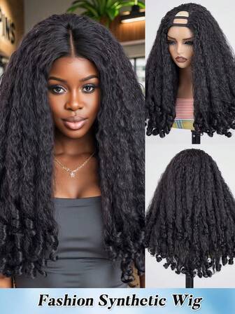 Afro Wig V Part Kinky Curly Wigs For Black Women, Wear And Go Glueless Wig Curled In The End Texture With Unique Bouncy Curls,No Leave Out Clip In Half Wigs (#1Black 20 Inch)