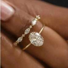 2Pcs Elegant Women's Fashion 18K Gold Plated Zirconia Wedding Ring Set Wedding Band Engagement Party Birthday Anniversary Christmas Gifts For Women Girlfriend Fine Jewelry - Gold - View 8