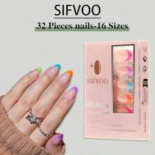 NewUñas Postizas De Gel Con Punta Francesa Cortas Almendra Reutilizables Brillantes Y Suaves Para Mujer 16 Tamaños 32 Unidades Kit Con Pegamento Sv-01 - SV01PuntasNen - Ver 5