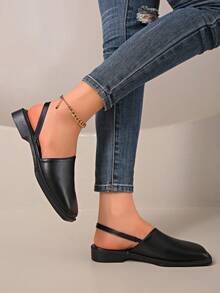 2025 New Women's Flat Shoes, Designer Luxury Buckle Fashion Flat Shoes, Open Toe Pointed Casual Mules - Black - View 5