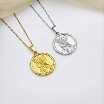 1個 ステンレス製 精巧なアークエンジェル・ミカエル ペンダント、チタンスチール ヒップホップ調 ペンダントネックレス、ゴールドメッキネックレス