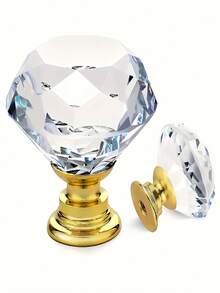6pcs Diamond Crystal Glass Cabinet Drawer Knobs, Single Hole Cupboard Furniture Hardware, Diamond Design Crystal Glass Handles, Cabinet Knobs, Drawer Pulls, Kitchen Cabinet Handles, Furniture - Multicolor - View 3