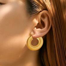 1 Pair Fashionable & Elegant Stainless Steel 18K Plated Exaggerated Earrings, High-End Earring Accessories - Multicolor - View 1