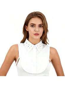 Elegant Women's Detachable Chiffon Hollow Embroidered Fake Collar - Multifunctional Half-Shirt Style Sweatshirt Dress Sweatshirt Blouse Collar, Machine Washable Polyester, Fashionable And Unique - White Fan-shaped Lace Collar - View 9
