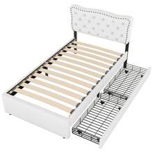 Flat Bed 90*200, Padded Bed, Bedside Table Cushion With Decorative Studs, Double Drawers, Light Beige Color - 淺米色 + 中密度纖維板 + 90公分*200厘米 - 查看 3