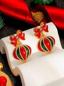 圣诞系列耳环一对 | 锌合金镶嵌水钻 | 适合圣诞节佩戴 - 彩色 - 查看 5