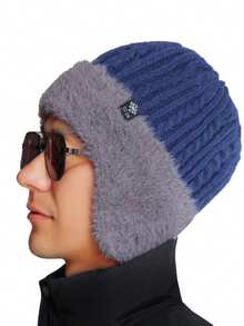 Męska zimowa czapka z dzianiny chroniąca uszy, ciepła, termiczna, wiatroszczelna, do jazdy na rowerze na świeżym powietrzu, z podszewką i nausznikami