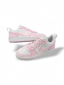 Nike Court Borough Low Recraft BG 女款(GS)运动鞋，吸汗透气保暖轻便百搭，纯色Logo，弹性好，易洗快干，适合运动户外跑步、上学日常穿着，白色/粉色，货号DV5456-105 - 白色/粉紅色 - 查看 6