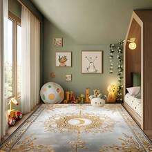 1Pc Large Mystical Moon & Golden Crescent Floral Area Rugs, Celestial Black With Golden Accents,Non-Slip Backing, Lightweight, Durable Polyester, Machine Washable, Easy To Clean, Soft Felt Back, Rug For Living Room, Bedroom Or Office, Sofa, Coffee Table, Kitchen, Bathroom, Balcony, Entrance Carpet, Apartment, Dormitory, Porch, Patio, Farmhouse Decor, Halloween, Fall Decor, Dark Academia Style, Indoor Use, Rugs For Living Room, Low Pile Carpet - 樣式 3 - 查看 2