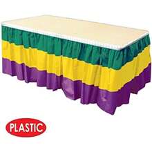 Beistle Plastic Mardi Gras Table Skirt Fat Tuesday Party Supplies, 29" x 14', Green/Yellow/Purple(default) - Multicolor - Ver 5