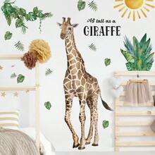 New 3 hojas de calcomanías de pared de jirafa grande de animales de dibujos animados extraíbles de plantas tropicales hojas verdes pegatinas de pared de ramas de árbol arte de pared de vinilo DIY medio - Ramaderboldejirafa - Ver 7