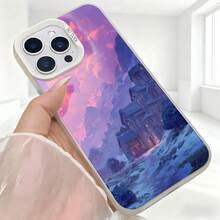 Cubierta de telefono con diseño de paisaje montano violeta y casa encantada para iPhone 14 Pro Max en color morado ideal para uso diario en cafeterias y salas de estar - Negro - Ver 5