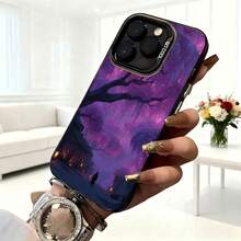 Cubierta de telefono con diseño de galaxia púrpura y árbol oscuro para iPhone 14 Pro Max funda protectora con estética misteriosa y elegante ideal para amantes del arte fantástico y estilo urbano - Negro - Ver 6
