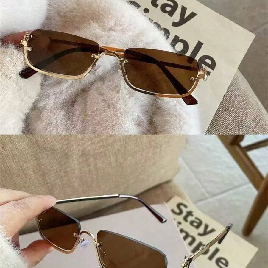 Stylish New Metal Sunglasses With A Half-Frame Design For Outdoor Use, For Men And Women. - Coffee - View 1