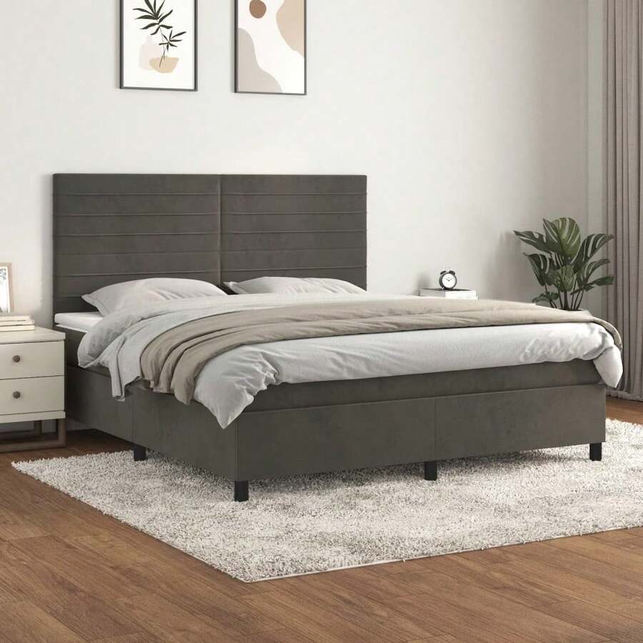 vidaXL Boxspringbett Mit Matratze, Dunkelgrau, 160x200 Cm, Samt - Grigio - Visualizzare 1