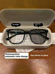 1副时尚变色灰色大框男女通用眼镜，适合防晒、电脑使用和日常佩戴。 - 彩色 - 查看 8