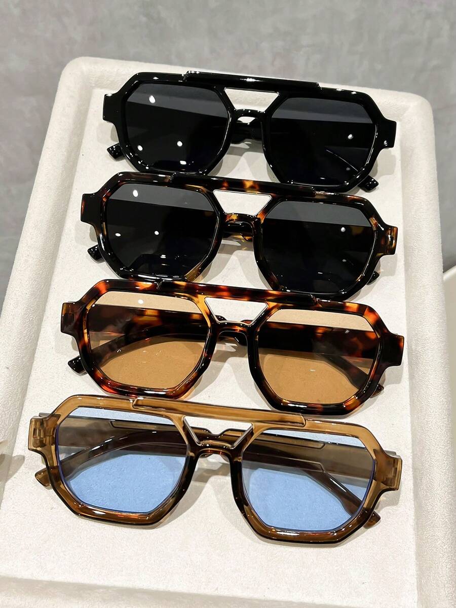 4 Pairs Women's Geometric Leopard Print Stylish Classic Street Fashion Eyeglasses, Suitable For Driving, Fishing, Camping, Daily Life, Street Photography, Tropical Beach Vacation, Business Casual And Other Occasions - Nhiều màu - Xem 1