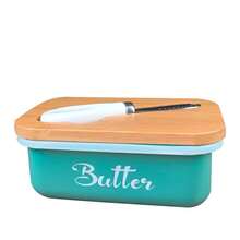 Iron Butter Tray With Bamboo Cover And Knife Airtight Cheese Storage Box Kitchen Storage Items Butter Storage Container - Green - View 1