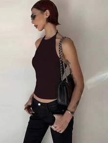 Áo hai dây gợi cảm hở lưng, ôm sát, kiểu áo layering cho nữ, thích hợp mặc mùa thu/đông hoặc mùa hè. - màu nâu - Xem 5