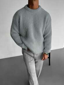 Unisex Fluffy Round Neck Sweater, Korean Style Casual Loose Fit Knitted Pullover Top, Suitable For Autumn, Winter, Back To School