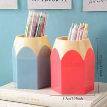 1个简约可爱笔筒，桌面装饰笔筒，多功能创意大容量收纳盒，办公文具 - 彩色 - 查看 4
