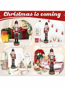 15 Inch Christmas Nutcracker Ornament Checkered Wooden Soldier Figure Festive Collectible Nutcracker Gift Suitable For Table, Desktop, Fireplace Decoration Christmas Party Supplies - Rìu - Xem 4