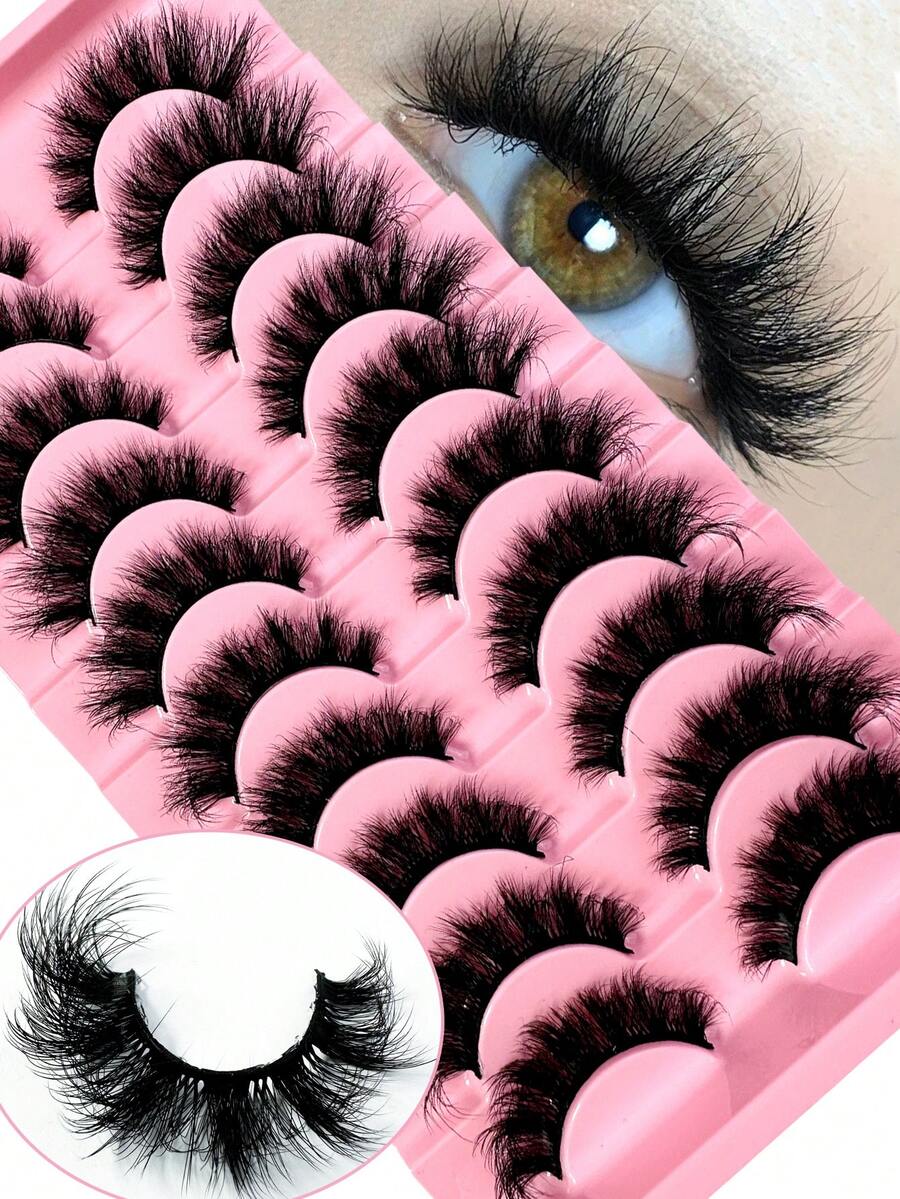 2026 100% Cruelty Free Lashes Reusable Short Natural Eyelashes Strip Lashes, Lashes, Eyelashes, Fake Lashes 5D Fluffy Lashes,Cat Eyelashes,10 Pair 18mm 22mm D Curl Fluffy Faux Mink Lashes,Dramatic Thick Volume Fake Lashes Cat For Makeup Beauty-D11 - 黑色 - 查看 1