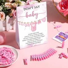 51pcs Baby Shower Game Set, Includes "Don't Say Baby" Sign And 50pcs Plastic Baby Shower Clothespins, Baby Shower Party Supplies For Gender Reveal - Pink - View 4