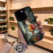Funda de telefono estilo anime con diseño de niño con mochila roja y abrigo amarillo para lluvia en camino húmedo funda negra para iPhone adecuada para uso diario y regalos Aplicable a los teléfonos de la serie Apple y Galaxy - Blanco - Ver 4