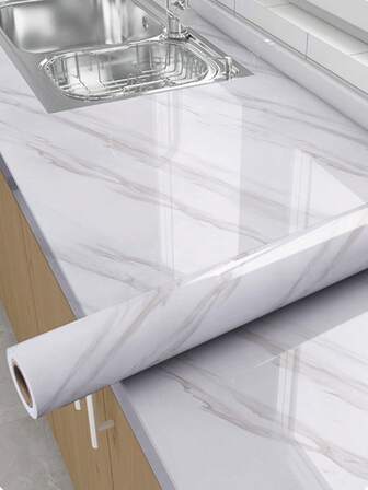 Worktop Vinyl Covering Marble Grey White 40CMx5M Waterproof Self Adhesive Bathroom Wallpaper Marble Look Kitchen Worktop Vinyl Wrap For Furniture Table Desk Top Kitchen Splashback Cupboard
