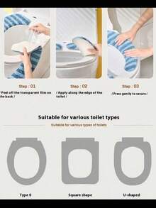 1 Pair Of Toilet Seat Covers, Adhesive Toilet Mat, Luxury Thick Striped Toilet Cushion, Washable, For Home Use In Autumn/Winter - Multicolor - View 3