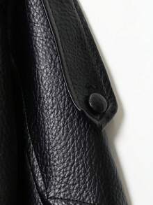 女士黑色仿皮高领长袖PU外套，带口袋和收紧下摆，打造时尚叠穿造型 - 黑色 - 查看 7