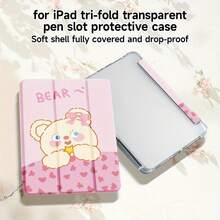 Tri-Fold Protective Case For IPad, Compatible With 7th/8th/9th Gen & IPad Air4/Air5/Air6 Pro11 (2020/2021), Ultra-Thin Soft Back Cover With Stand & Sleep/Wake Function, Case For IPad Air, Versatile Tablet Use, Cute Bear Design, Dropproof Protection, IPad - 無色 - 查看 3