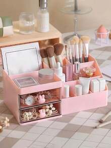 1pc Multi-Function Cosmetic Storage Box With Drawers - Suitable For Vanity, Bathroom And Dorm Countertop Makeup Organization, Can Store Makeup Brushes, Lotions, Perfumes, Eyeshadows, Lipsticks, Etc. - Multicolor - View 7