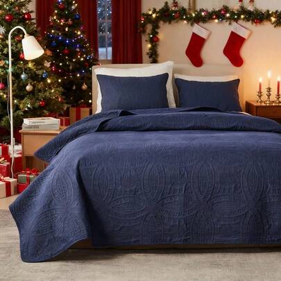 2/3pcs Elegant Microfiber Quilt Set - Soft & Lightweight, Modern Coin Pattern Summer Bedspread & Pillow Shams - All-Season Comfort - Machine Washable