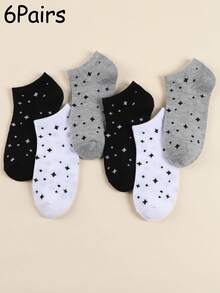 5 Pairs Women's Korean Style Cute Moon & Star Print Socks - Sweet & Avant-Garde Design, Soft & Breathable Fabric, Black, White, Gray Colors, Suitable For Casual & Formal Outfits, Adorable & Versatile Socks Series, Youthful & Fashionable Style - 5 Pairs Of Star-patterned Socks - View 28