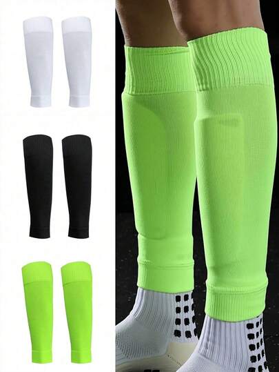 1 par de espinilleras de fútbol para hombres, diseño transpirable que absorbe la humedad, comodidad durante todo el día y ajuste elástico, 6 opciones de color (negro/blanco/rojo/azul/rayas rojas y blancas/azul marino), equipo de rendimiento deportivo y entrenamiento en clima frío, estilo de unicolor, cómodo de usar