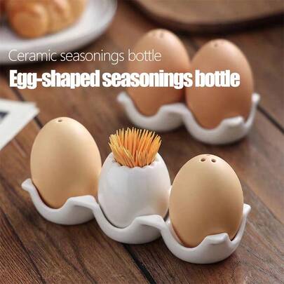 Bộ lọ đựng gia vị hình trứng bằng gốm sứ sáng tạo, lọ đựng gia vị gia dụng, lọ muối và tiêu có giá đựng tăm, lọ đựng gia vị độc đáo, phụ kiện trang trí nhà cửa, thích hợp cho nhà hàng, nhà bếp, khách sạn, có thể dùng làm quà tân gia.