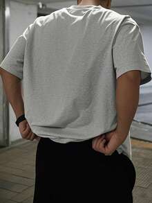 男士夏季字母印花圆领短袖休闲T恤 - 灰色 - 查看 2