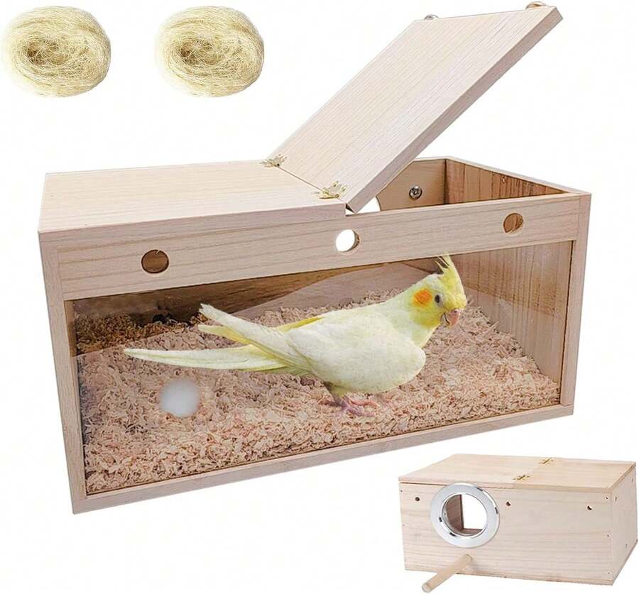 Parakeet Nesting Box Transparent Bird Nest Box Wood Bird House For Cage Budgie Breeding Boxes For Parrotlets, Lovebirds And Other Small Sized Birds 7.8" X 4.7" X 4.7" - 透明加大碼 - 查看 1