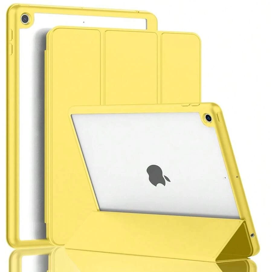 IPad 9th Generation Case 2021/IPad 8th Generation Case 2020 10.2 Inch With Pencil Holder, IPad 7th Gen 2019 Case With Clear Transparent Back, Auto Wake/Sleep Cover (Yellow),Yellow - 黃色 - 查看 1