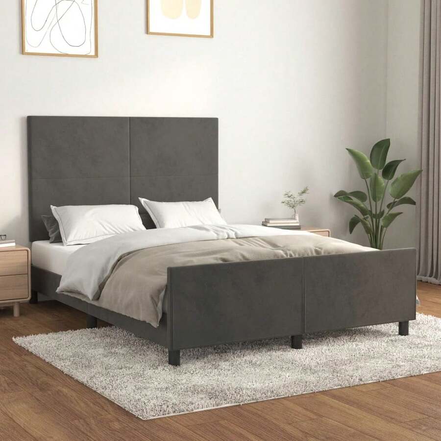 vidaXL Bettgestell Ohne Matratze, Dunkelgrau, 140x190 Cm, Samt - Grigio - Visualizzare 1
