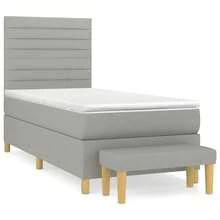 vidaXL Boxspringbett Mit Matratze, Hellgrau, 90x200 Cm, Stoff - Grau - Übersicht 2