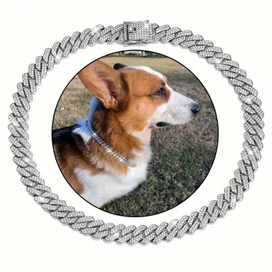 Luxury Hip Hop Dog Necklace, Adjustable Diamond-Shaped Walking Collar, Suitable For Large, Medium And Small Dogs - Bite-Proof And Durable Cuban Chain Design, Suitable For Daily Or Holiday Wear