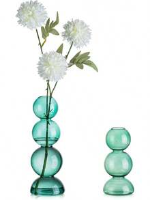 EstiloGlasseam - Florero PequeñO úNico, Bonitos Jarrones De Vidrio Soplado Para Flores, Floreros Modernos De Bolas Transparentes - Florero Redondo Decorativo Para DecoracióN Del HogarVersióN Mejorada - Verde - Ver 2